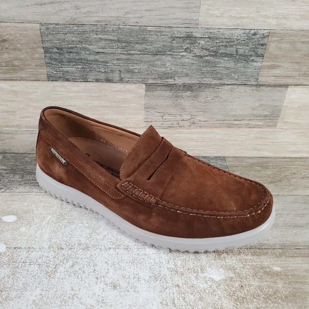 Mephisto Titouan Mens Penny Loafer Shoes Sz 10 Brown White Suede Leather Slip On